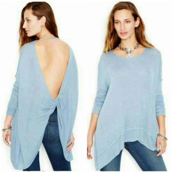 Free People Light Blue Open Back Sweater - Picture 1 of 7
